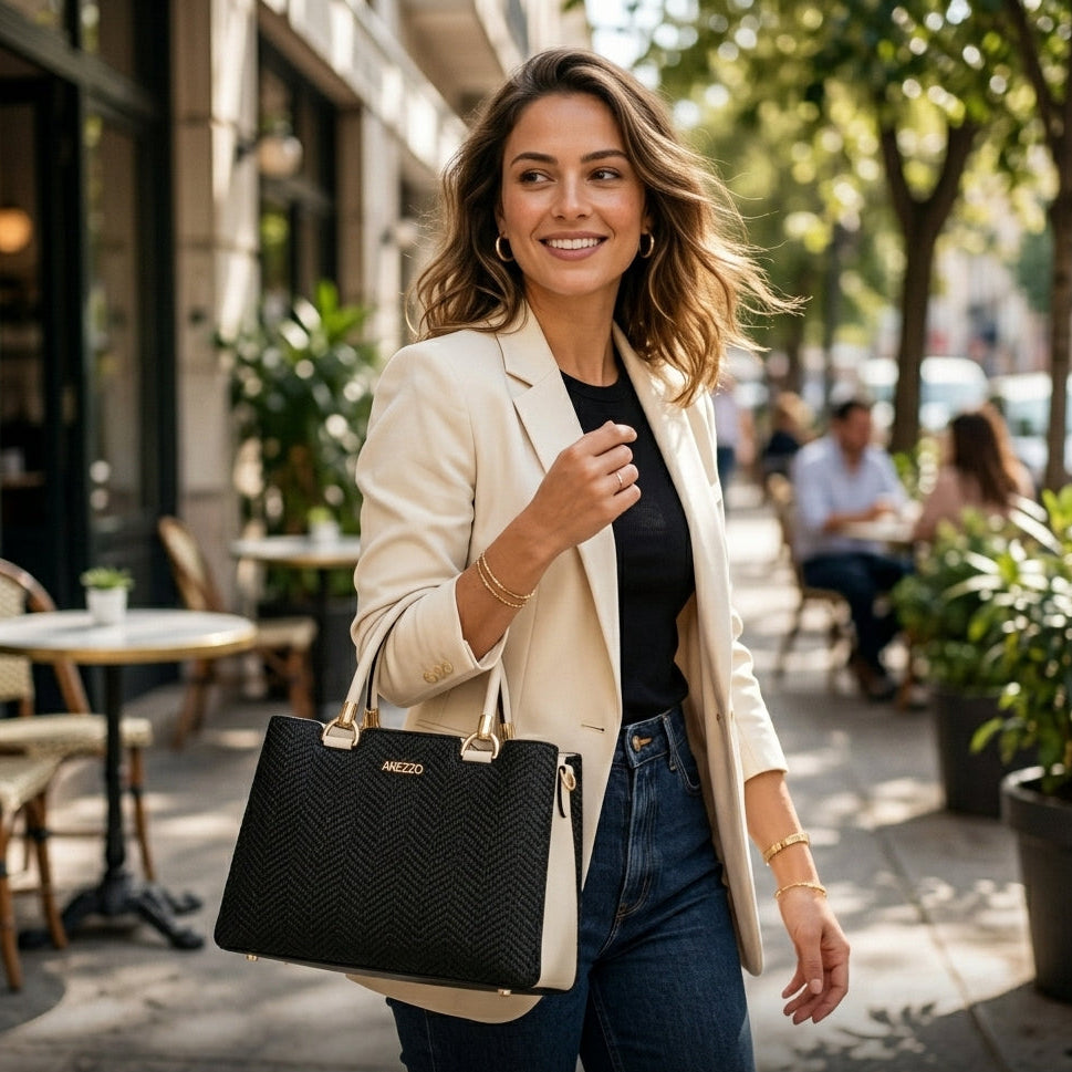 Bolsa Tote Feminina Grande Textura Chevron | Alto Impacto Visual