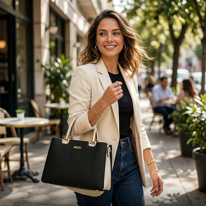 Bolsa Tote Feminina Grande Textura Chevron | Alto Impacto Visual