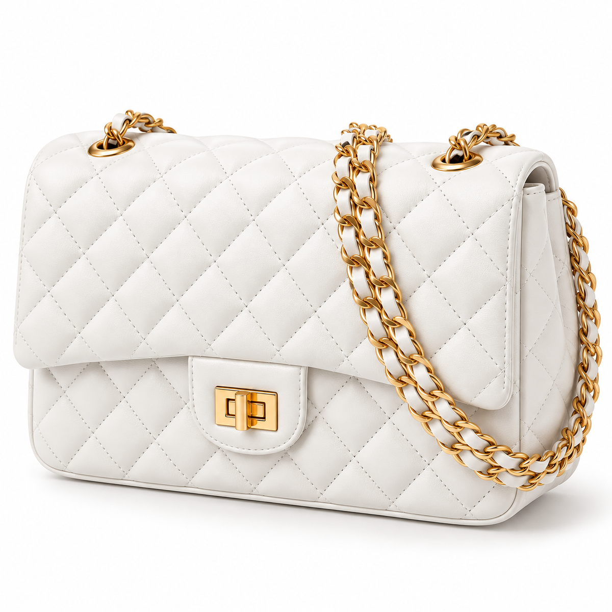 Bolsa Feminina Transversal Matelassê com Corrente Dourada Modelo Copacabana