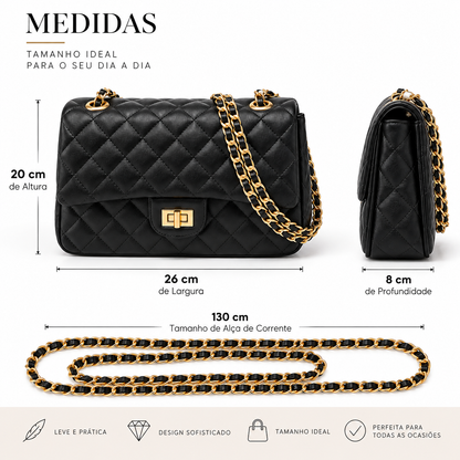 Bolsa Feminina Transversal Matelassê com Corrente Dourada Modelo Copacabana