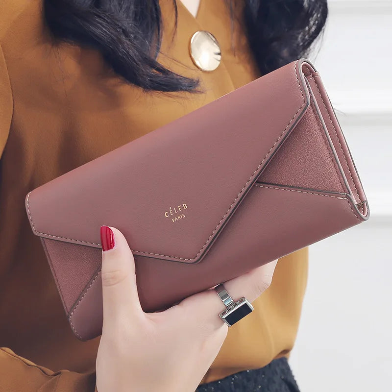Carteira Feminina Longa Trifold com Estampa Geométrica