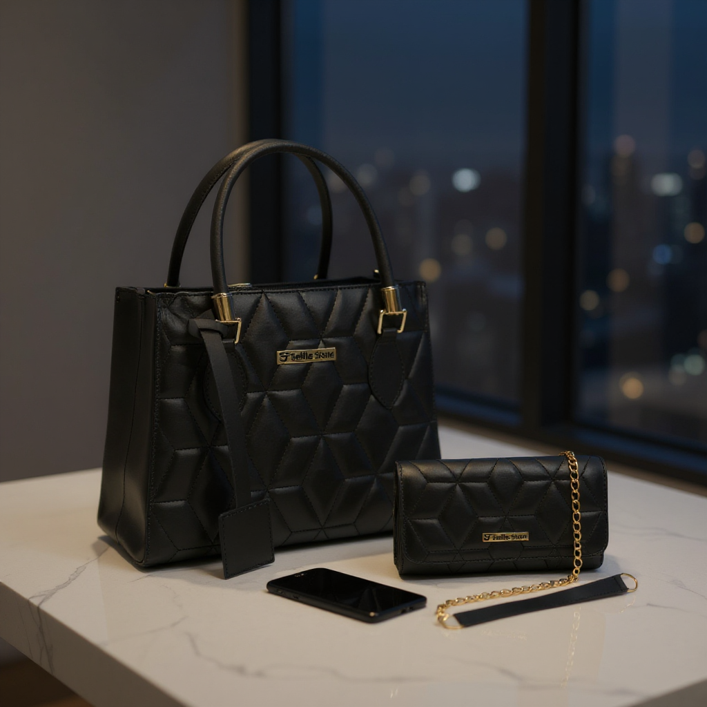 Kit Bolsa Feminina Transversal, Bolsa Tote e Carteira Modelo Rebecca | Preta