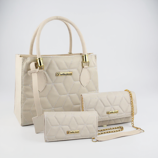 Kit Bolsa Feminina Transversal, Bolsa Tote e Carteira Modelo Rebecca | Branca