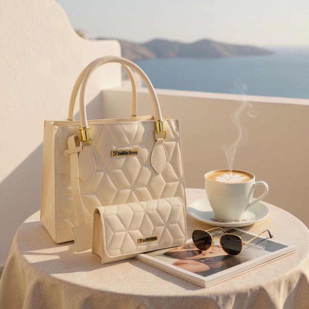 Kit Bolsa Feminina Transversal, Bolsa Tote e Carteira Modelo Rebecca | Branca