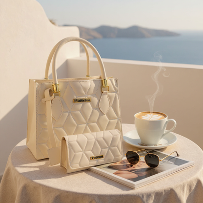 Kit Bolsa Feminina Transversal, Bolsa Tote e Carteira Modelo Rebecca | Branca