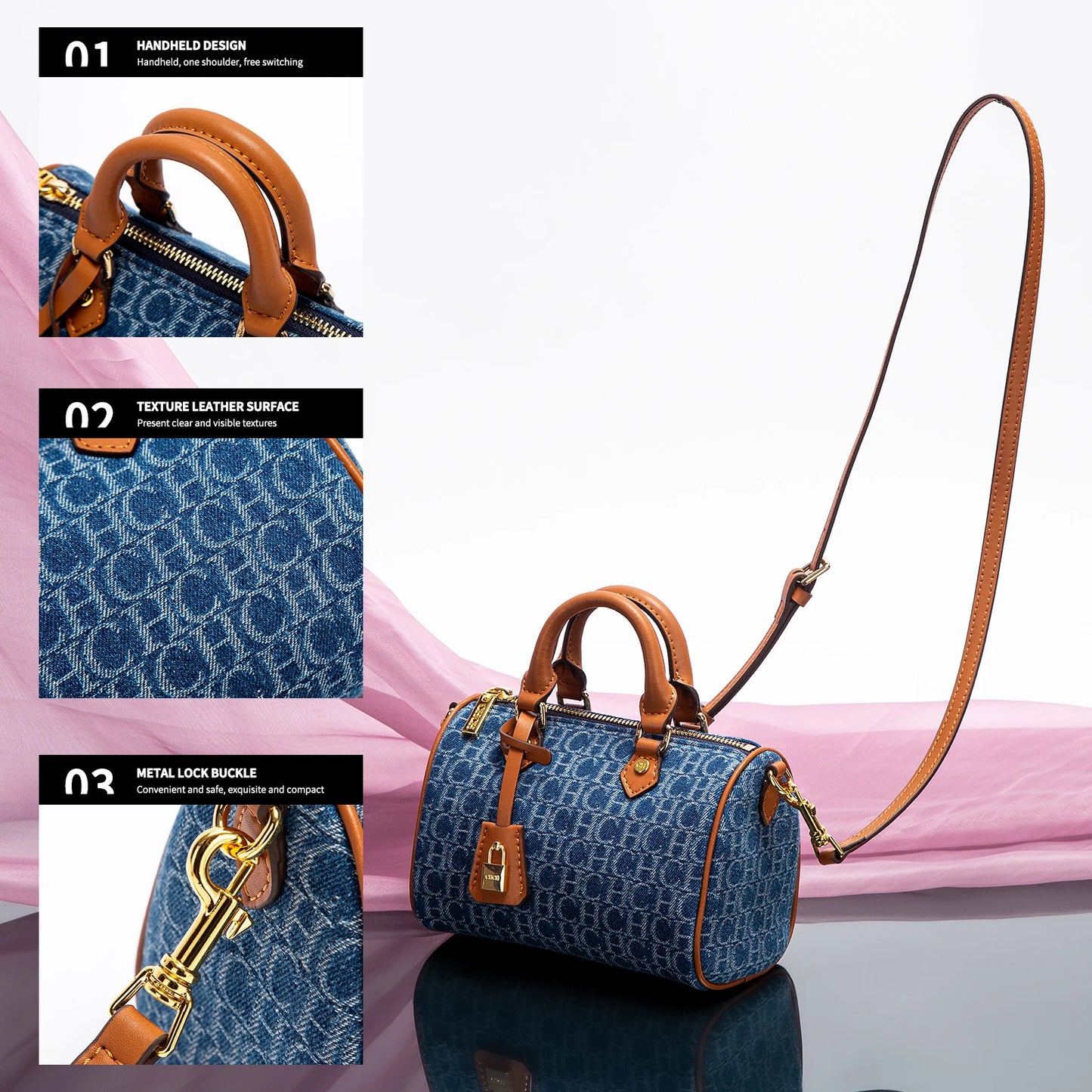 Bolsa Feminina Tiracolo Barrel Retro Denim