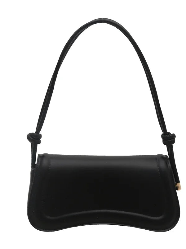 Bolsa Feminina Tiracolo Baguete Feminina Preta Minimalista com Alça de Nó Dupla