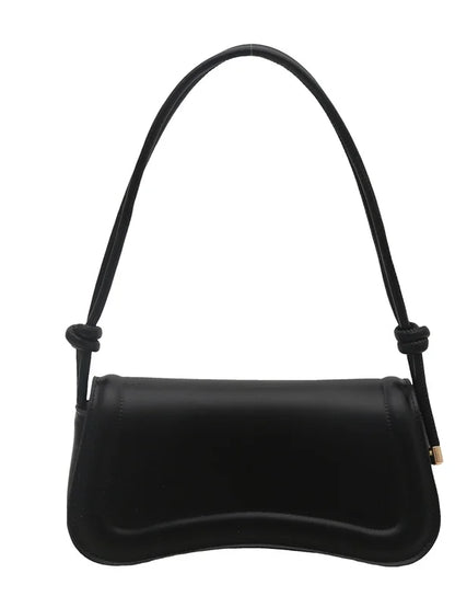 Bolsa Feminina Tiracolo Baguete Feminina Preta Minimalista com Alça de Nó Dupla