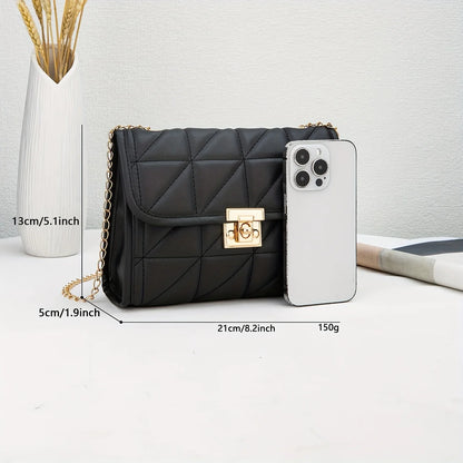 Bolsa Feminina Tiracolo Feminina Preta com Matelassê Geométrico