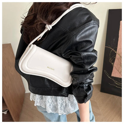 Bolsa Feminina Tiracolo Baguete Feminina Preta Minimalista com Alça de Nó Dupla