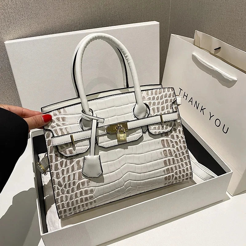 Bolsa Feminina Tote Modelo Queen Croco White – Edição Limitada