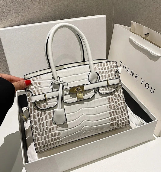 Bolsa Feminina Tote Modelo Queen Croco White – Edição Limitada