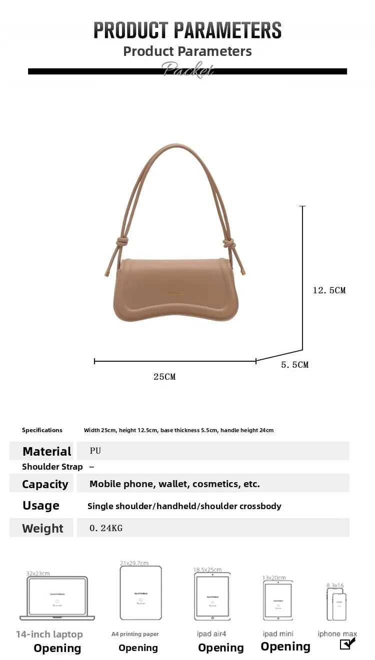 Bolsa Feminina Tiracolo Baguete Feminina Preta Minimalista com Alça de Nó Dupla