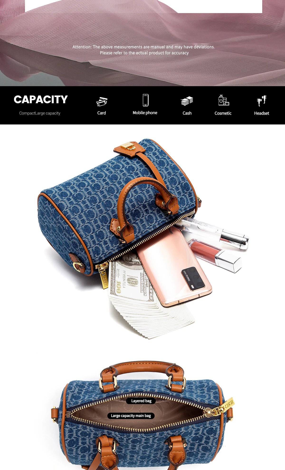Bolsa Feminina Tiracolo Barrel Retro Denim
