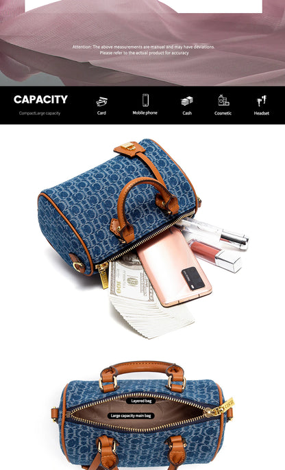 Bolsa Feminina Tiracolo Barrel Retro Denim