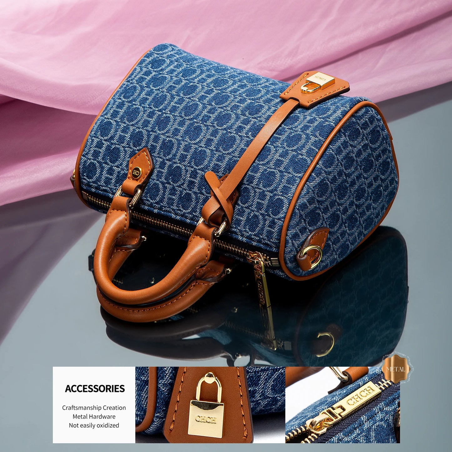 Bolsa Feminina Tiracolo Barrel Retro Denim