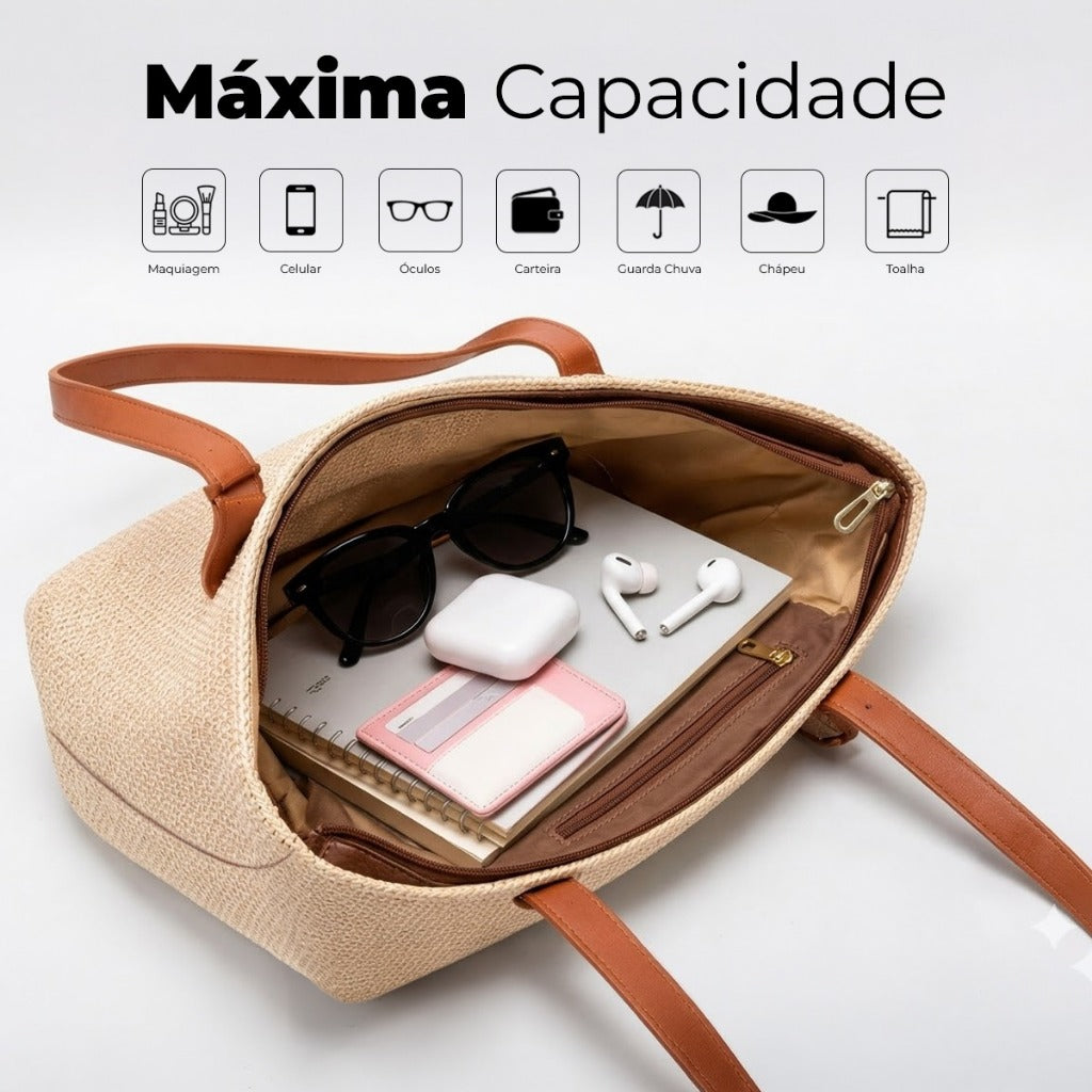 Bolsa Feminina Sacola Grande Shopbag Palha California